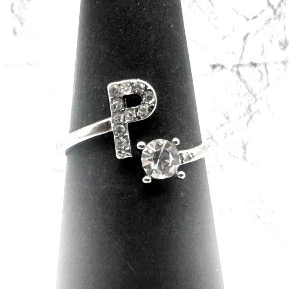 New Initial "P" Ring Size 5.5 Colorless Stone Personalized Letter Ring
